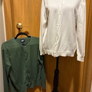 Lands' End Women's Classic White and Green Cardigans